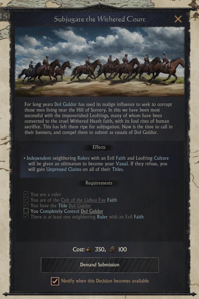 Кампания Дол Гулдура в моде по Властелину колец для Crusader Kings 3