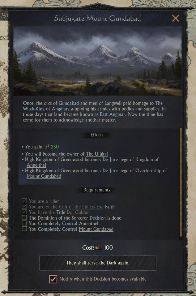 Кампания Дол Гулдура в моде по Властелину колец для Crusader Kings 3