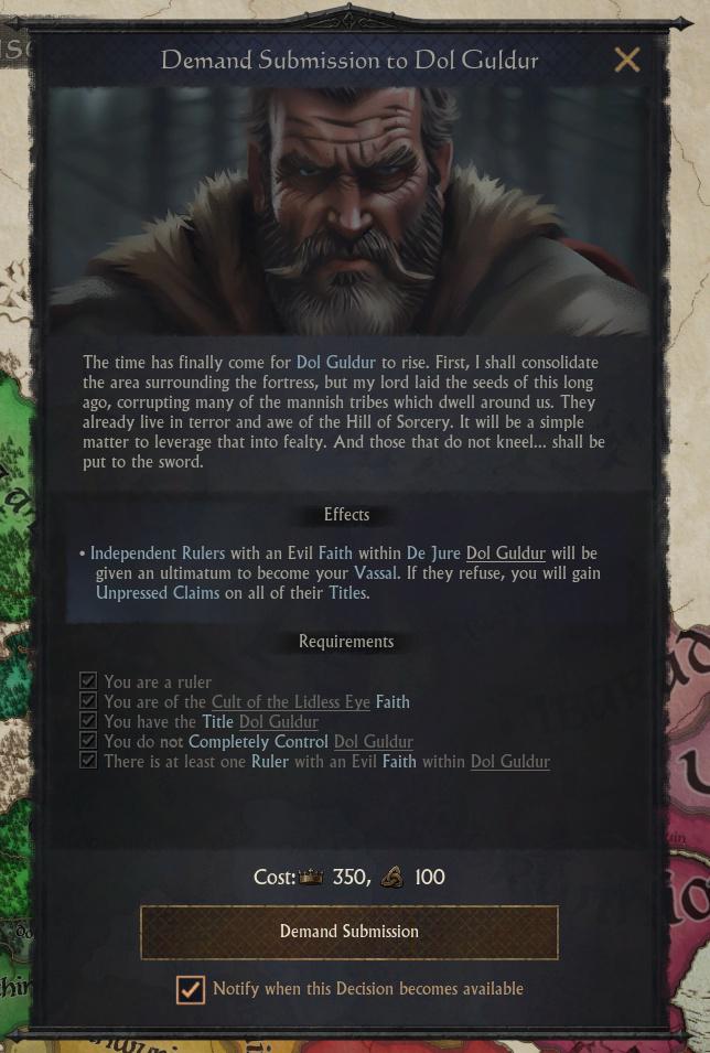 Кампания Дол Гулдура в моде по Властелину колец для Crusader Kings 3